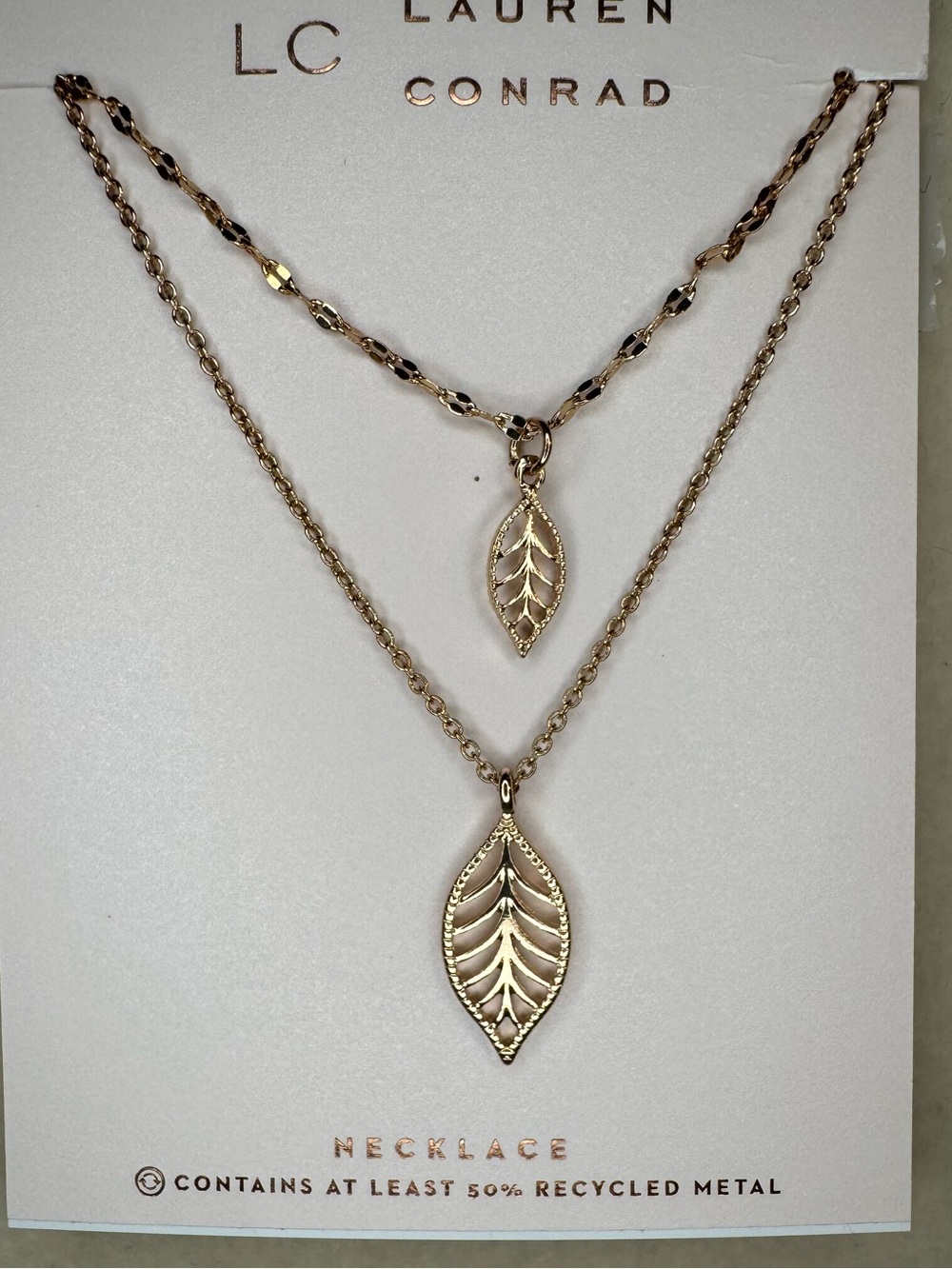 New LC Lauren Conrad Gold Double Layer Leaf Pendant Necklace